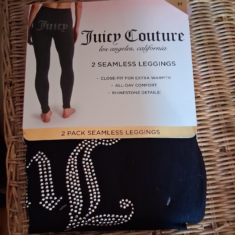 Juicy Couture Black Seamless Leggings with Rhinestone Accents